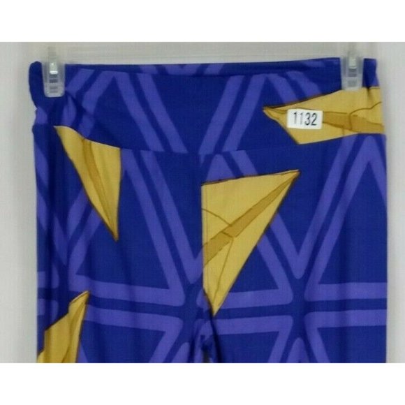 New LuLaRoe Tall & Curvy Leggings Purple With Gold Paper Airplanes Design - Picture 4 of 6